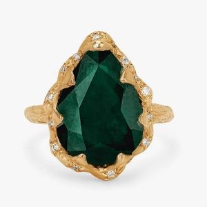 Logan Hollowell 14K Yellow Gold Ring with Emerald and Diamonds.